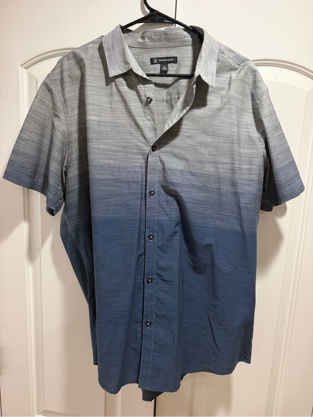 INC International Concepts Gray to Blue Ombre Short Sleeve Button-Up Shirt